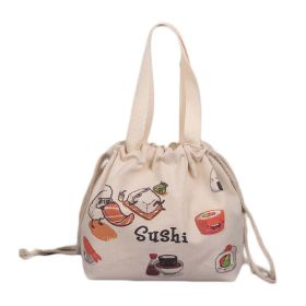 Japanese Style Canvas Lunch Box Bento Bag Sushi Portable Drawstring Large Capacity Lunch Bag