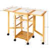 Free shipping Portable Rolling Drop Leaf Kitchen Storage Trolley Cart Island Sapele Color  YJ