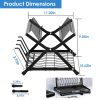 2 Tier Dish Drying Rack with Cup Holder Foldable Dish Drainer Shelf for Kitchen Countertop Rustproof Utensil Holder with Drainboard Black