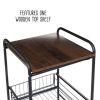 3-Tier Rolling Kitchen Storage Cart with 2 Metal Basket Drawers, Black/Brown