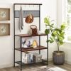 4-Tier Kitchen Rack Stand with Hooks and Mesh Panel