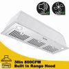 36 inch Built-In/Insert Range Hood 800CFM Kitchen Stove Vent 3-Speed w/LEDs