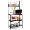 4-Tier Kitchen Rack Stand with Hooks and Mesh Panel