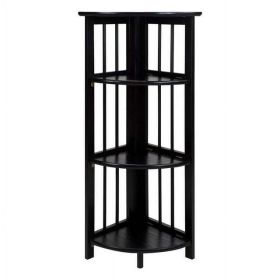 4-Shelf Corner Folding Bookcase (Color: Black)