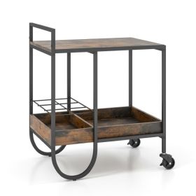 Mobile Bar Cart on Wheels Kitchen Island Cart (Color: Rustic Brown, Type: Style A)