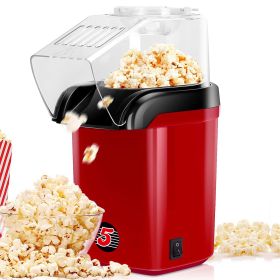 5 Core Hot Air Popcorn Popper Machine 1200W Electric Popcorn Kernel Corn Maker Bpa Free, 95% Popping Rate, 2 Minutes Fast, No Oil-Healthy Snack for Ki (Color: Red)